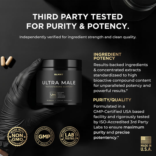 ULTRA MALE® Premium Testosterone Booster for Men w. 100:1 Shilajit, 40:1 Black Maca, Ashwagandha 25%, Tongkat Ali 10%