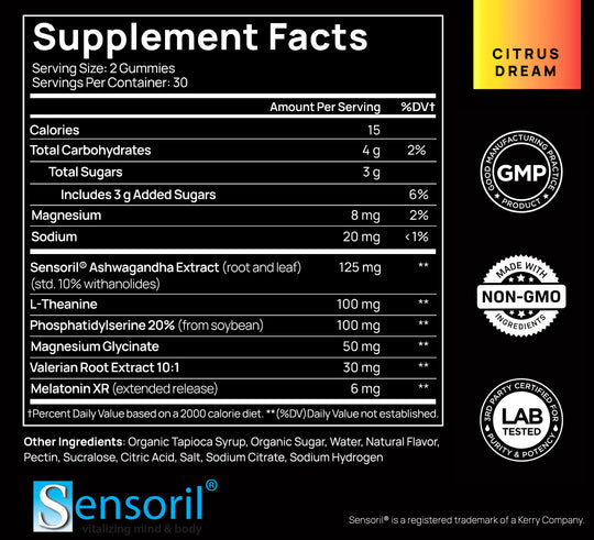 Sleep + Stress Support Gummies w. Melatonin XR & Sensoril® Ashwagandha