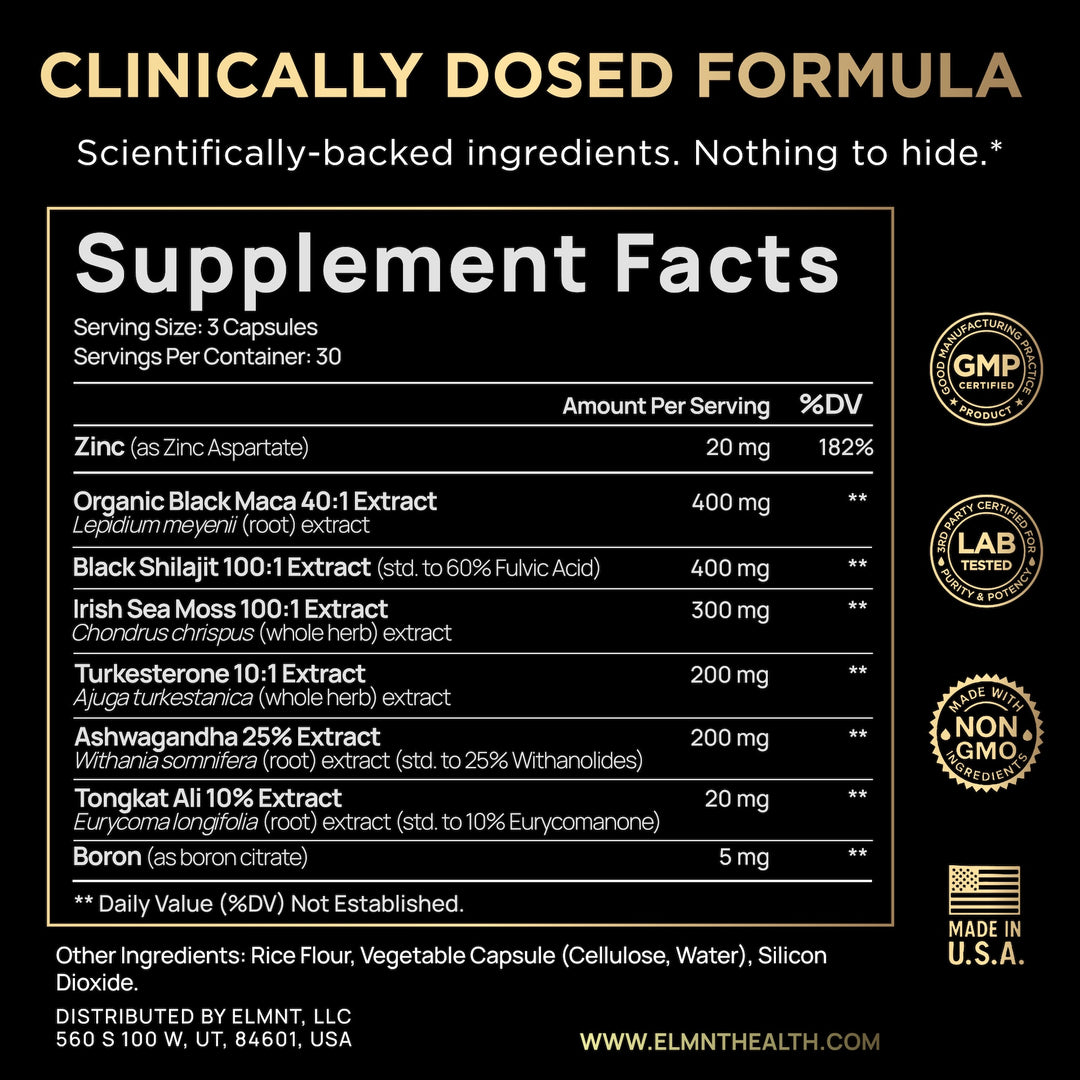 ULTRA MALE® Premium Testosterone Booster for Men w. 100:1 Shilajit, 40:1 Black Maca, Ashwagandha 25%, Tongkat Ali 10%