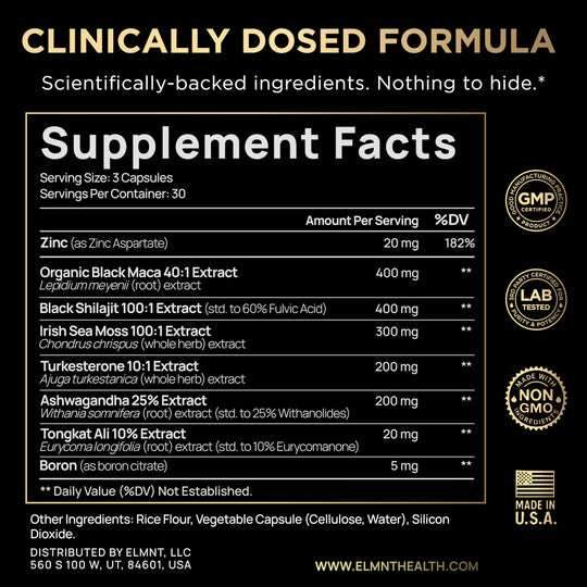 ULTRA MALE® Premium Testosterone Booster for Men w. 100:1 Shilajit, 40:1 Black Maca, Ashwagandha 25%, Tongkat Ali 10%