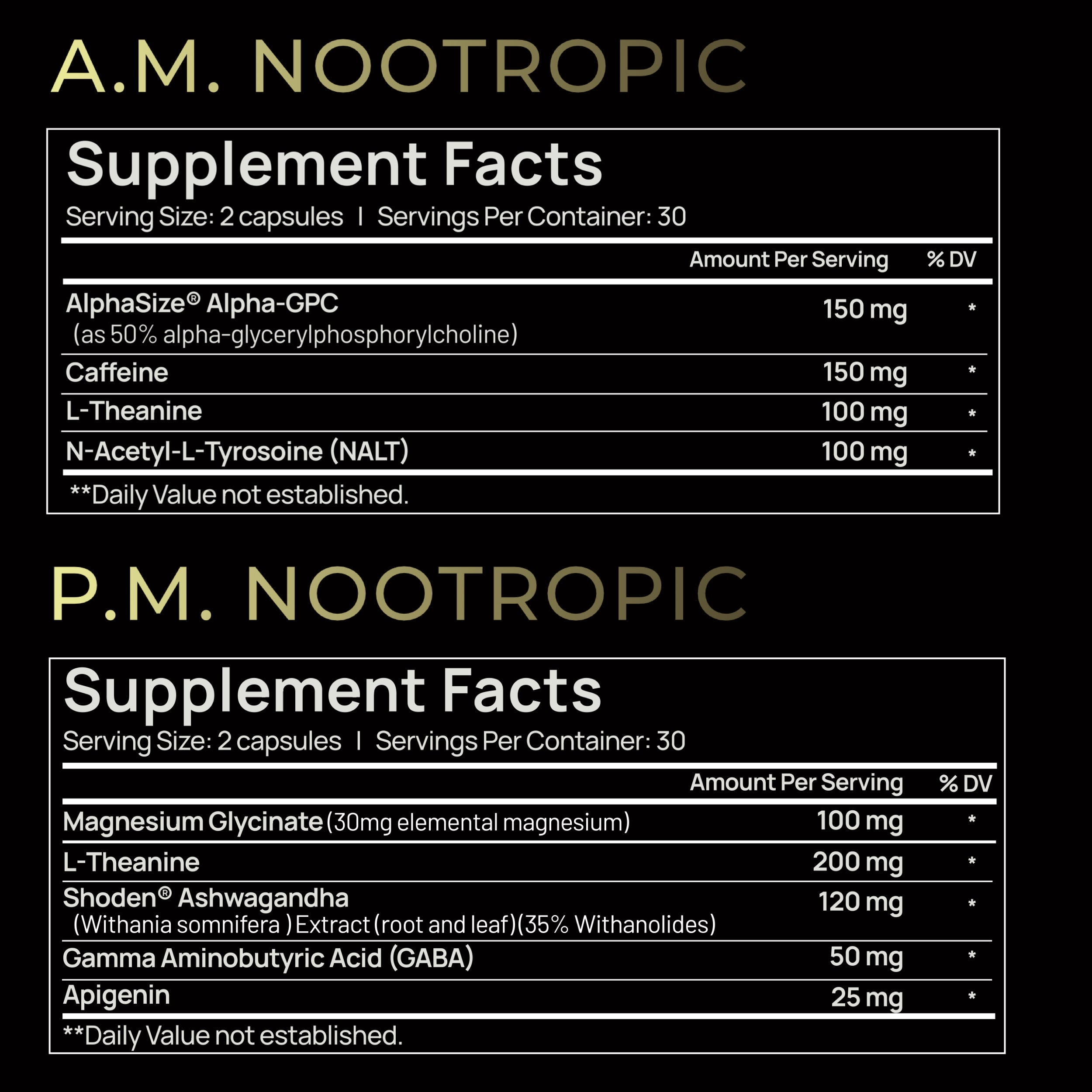 AMPM Nootropic Total Focus + Calm 9X Strength w. Caffeine, L