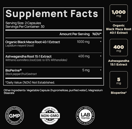 40,000mg 40x Strength Organic Black Maca Root with Ashwagandha