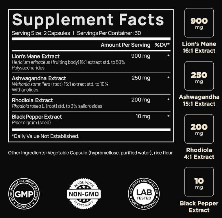 20,000mg 16x Strength Lion's Mane Super Nootropic + Adaptogens