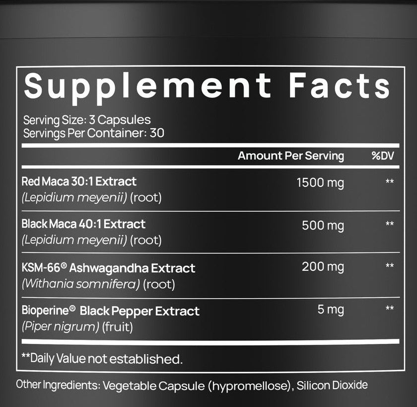 Women’s Maca Root supplement facts panel