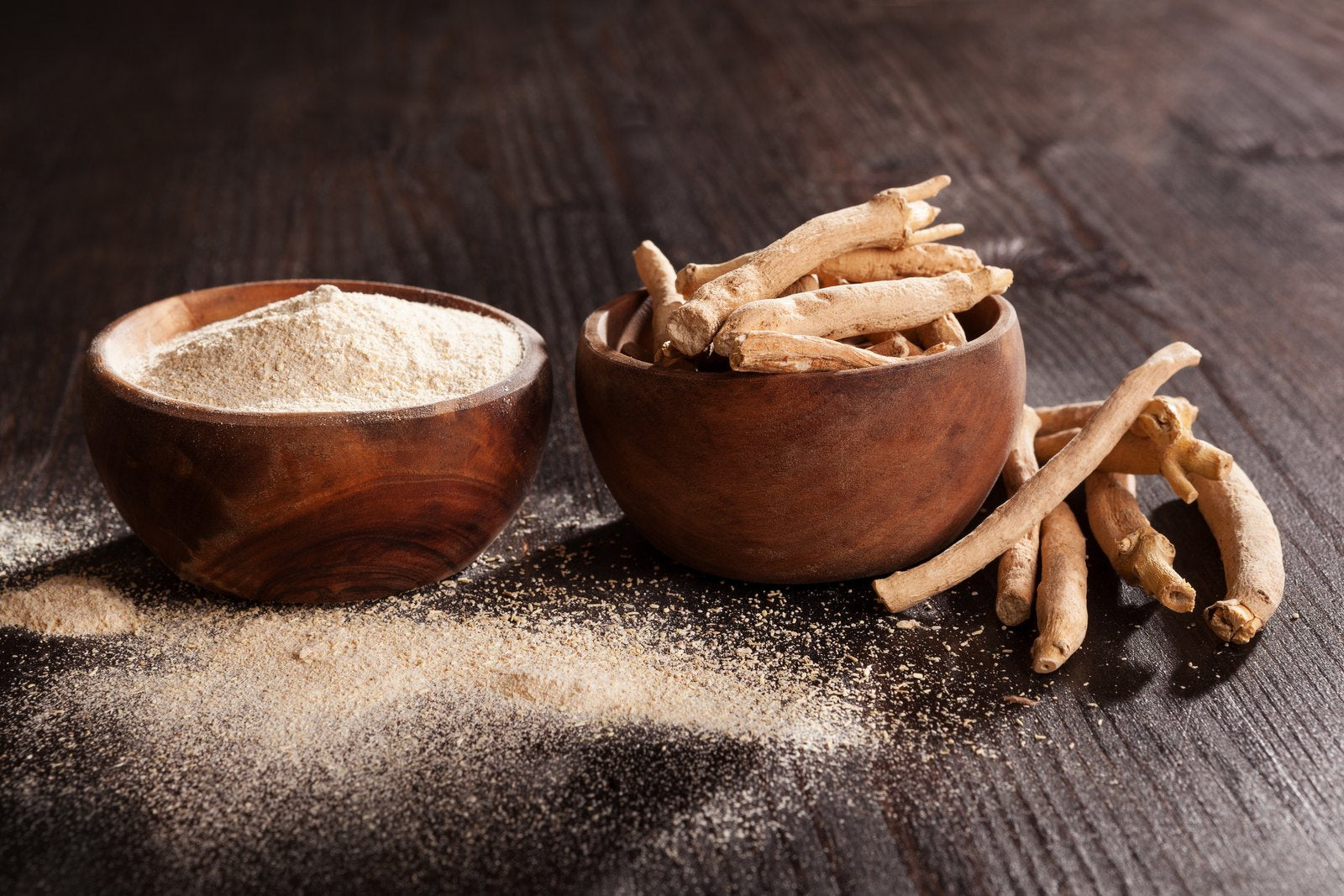 Raw root beside finished extract powder